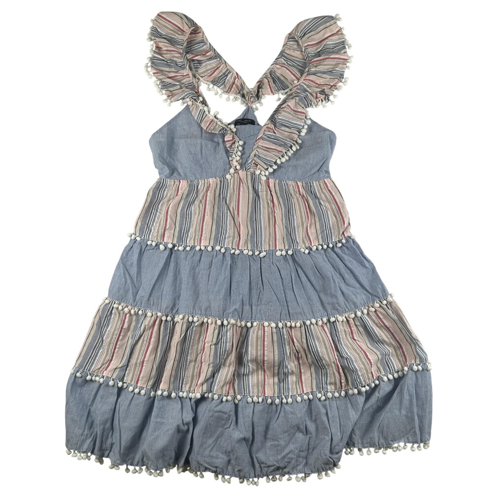 Romeo & Juliet Couture Dress Womens L Multicolour Tiered Pom Pom Sundress Mini